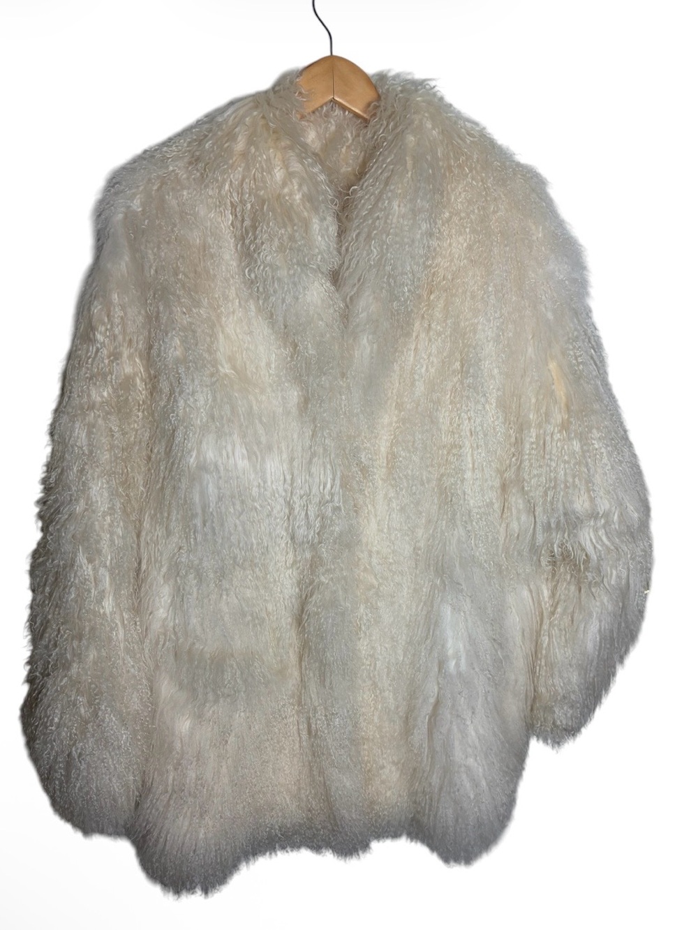 Vintage cream oversized genuine Mongolian fur shaggy coat unisex size M